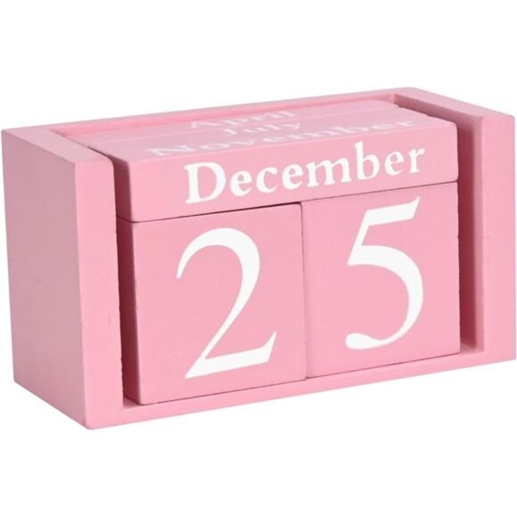 Wooden Desk Calendar | Cute Office Desk Accessories Pink Room Decor - Picture 1 of 7